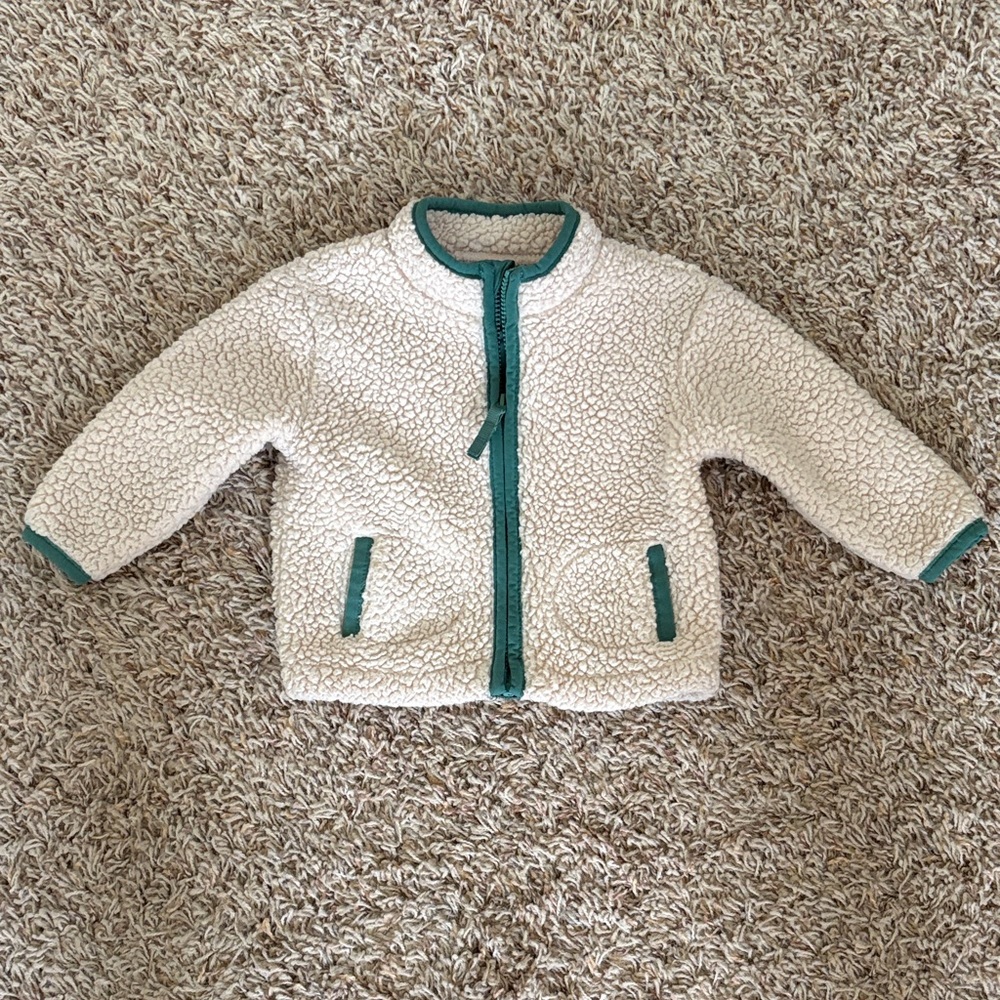Cat & Jack Cream Sherpa Jacket with Green Accents